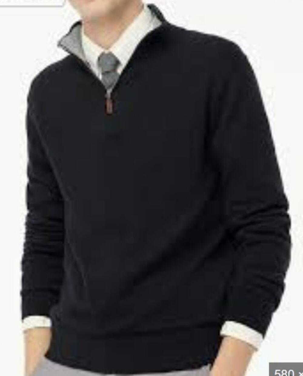 J.Crew Cotton Half-Zip Sweater Mens M Black Pullover Ribbed Trim Zipper BF091 LS